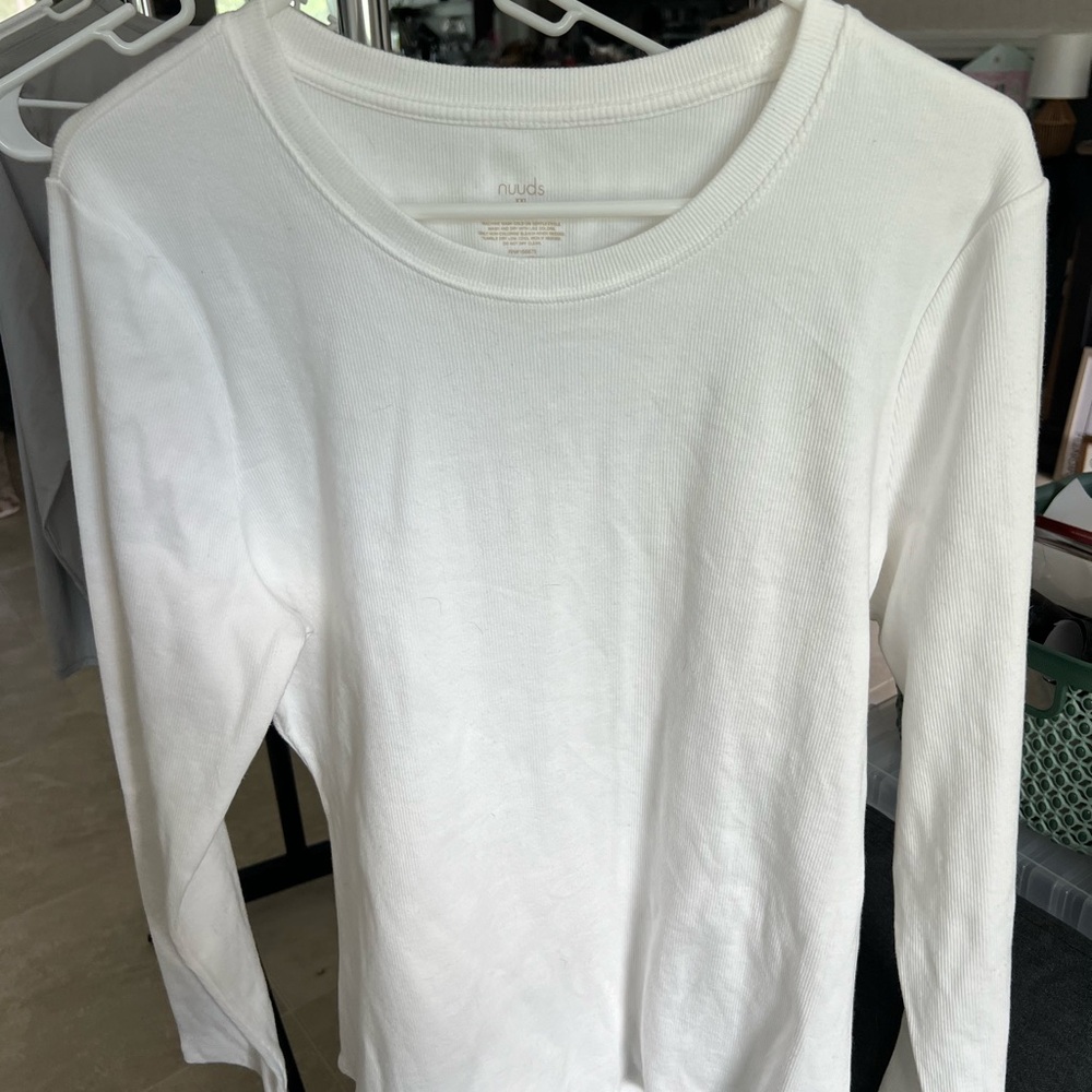 Nuuds Long Sleeve Ribbed Crewneck Bodysuit - White - XXL